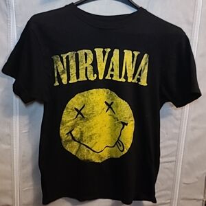 Nirvana Unisex Licensed Band Short Sleeve Tee Black and Yellow T-Shirt - Small